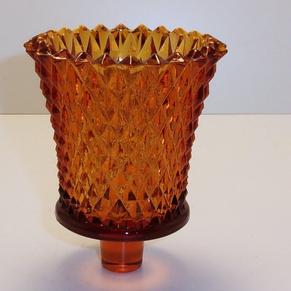 Vintage Amber Diamond Point Cup Glass Peg Votive Cup Sconce Candle Holder Grips - Picture 1 of 4